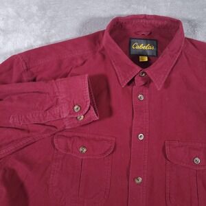 Cabelas Shirt Mens 3XL Red Flannel Chamois Long Sleeve Pockets Outdoor‎ Workwear